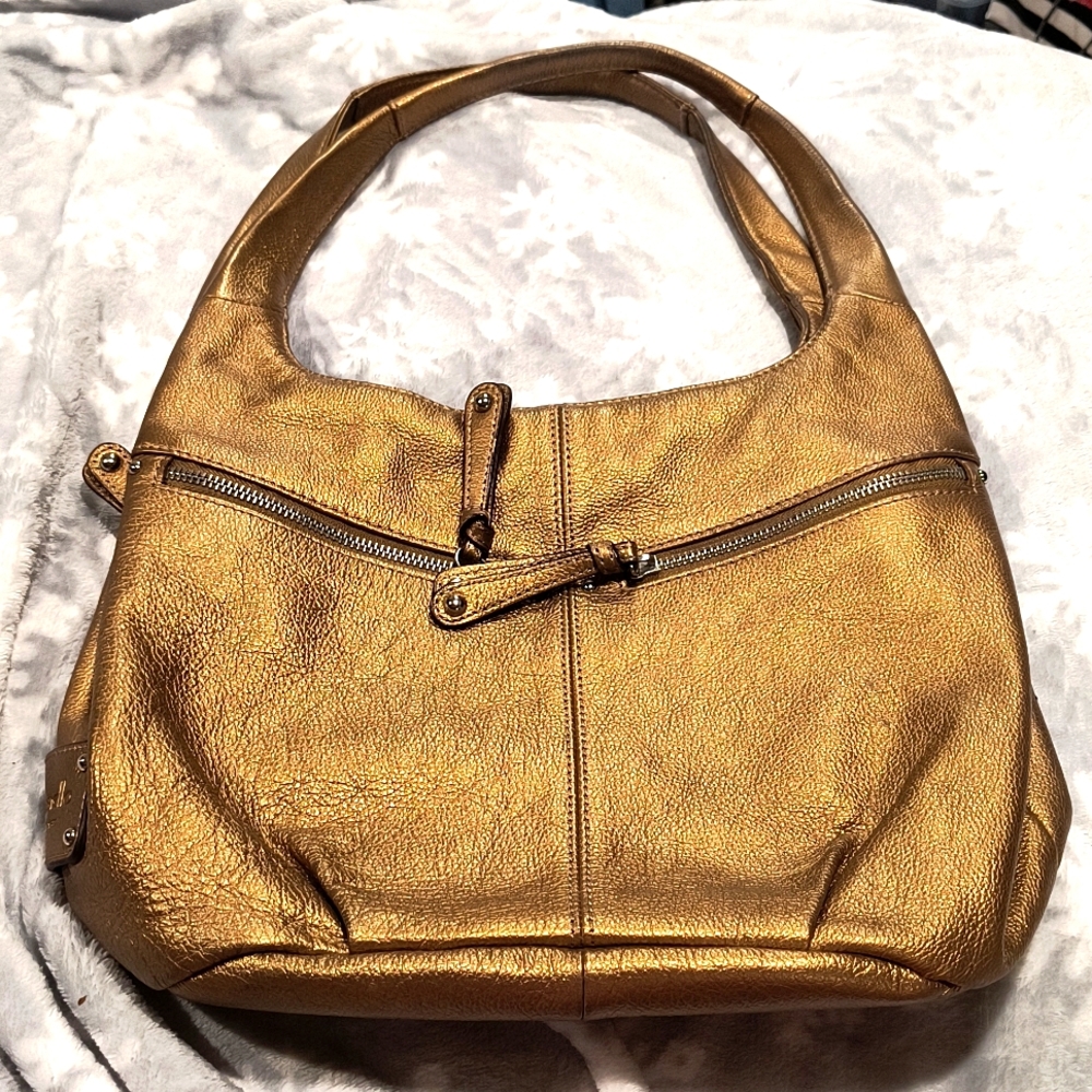 Tignanello genuine leather large bag that expands, Bronze shoulder bag, see pics